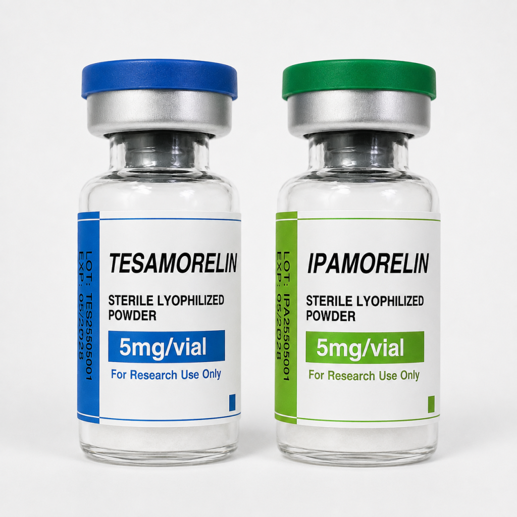 Tesamorelin 5mg + Ipamorelin 5mg peptide blend vial